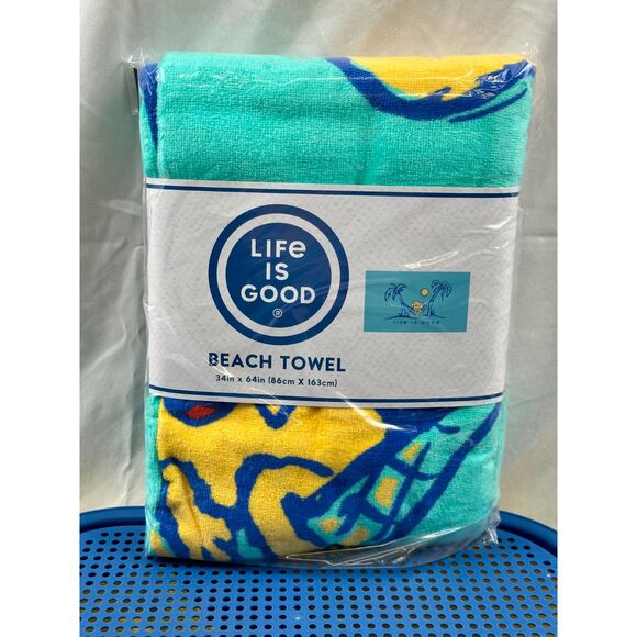 Life Is Good Beach Towel NEW Green Dog Hammock Design 34in x 64in 100% Cotton - Picture 1 of 2